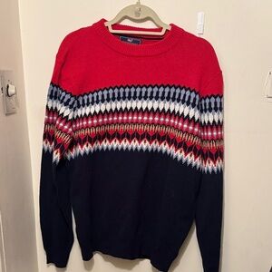 Men's Vineyard Vines Red and Navy Holiday Patterned Sweater NWOT